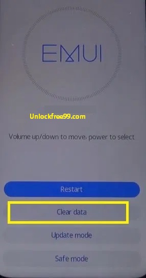 Huawei Hard Reset clear data option